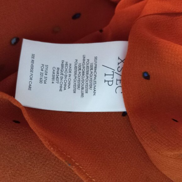 Cabi XS Tank Top Blouse Sleeveless Orange Sprinkle Polka Dot Ruffle Collar 3764 - Picture 8 of 9
